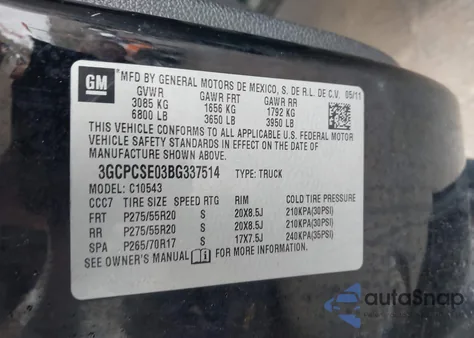 2011 Chevrolet Silverado 1500 Lt z USA, uszkodzony, nr VIN 3GCPCSE03BG337514